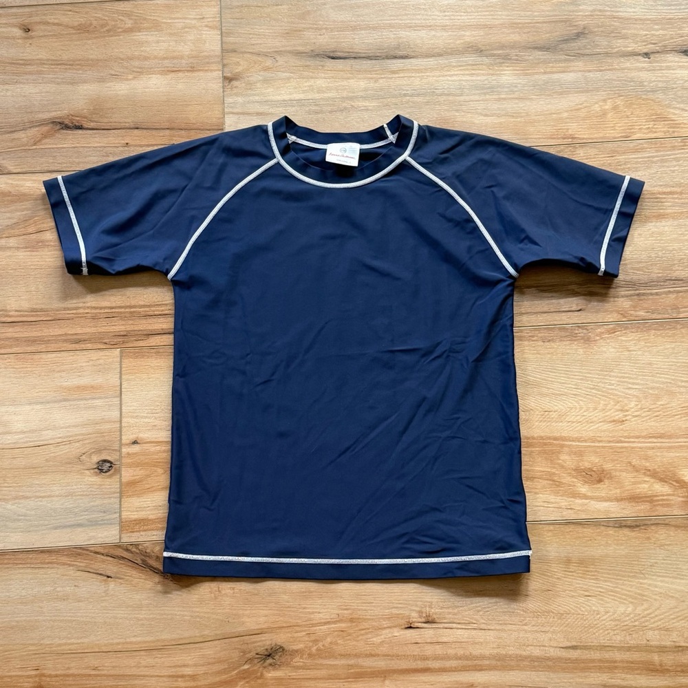 Hanna Andersson Kids Navy Rashguard White Swim Shirt Size 150 (Boys Large 12)